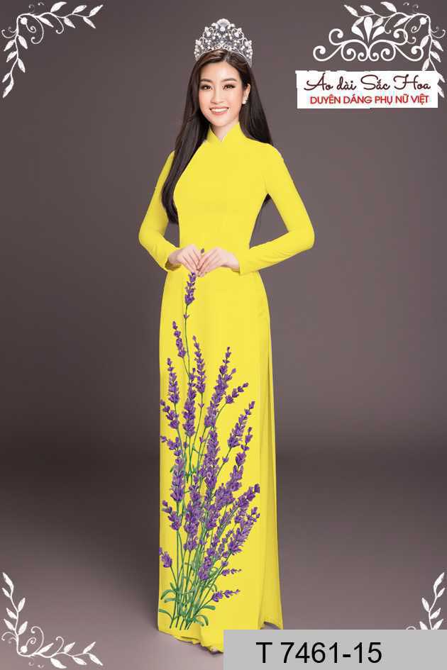 Vải áo dài hoa lavender tím AD T7461 58
