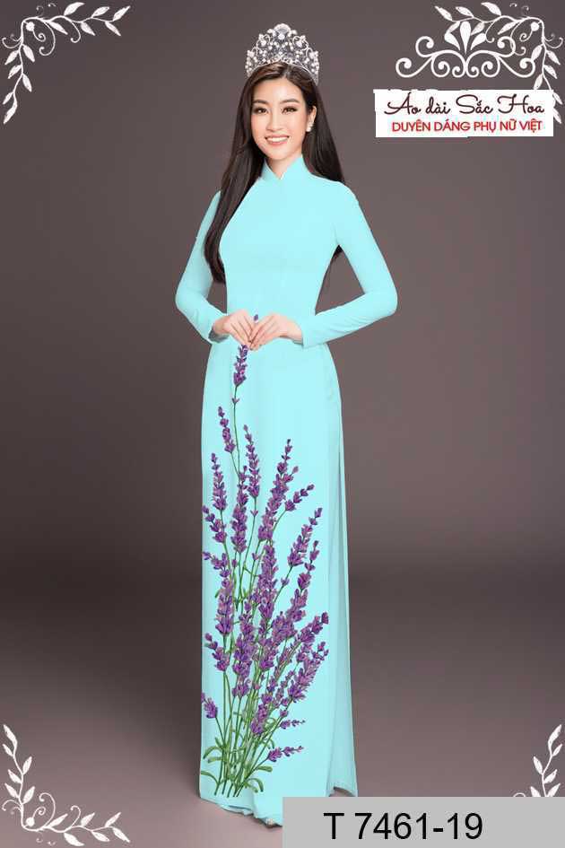 Vải áo dài hoa lavender tím AD T7461 56
