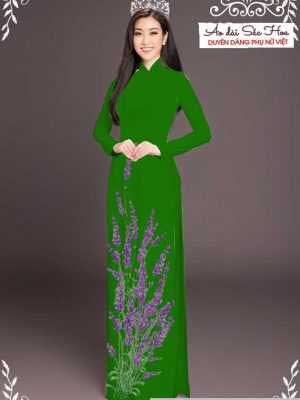 Vải áo dài hoa lavender tím AD T7461 35