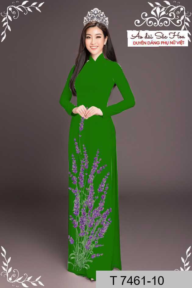 Vải áo dài hoa lavender tím AD T7461 55