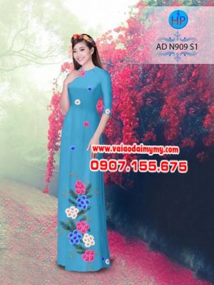 Vải áo dài in hình hoa cúc 3D AD N909 14
