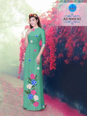 Vải áo dài in hình hoa cúc 3D AD N909 16