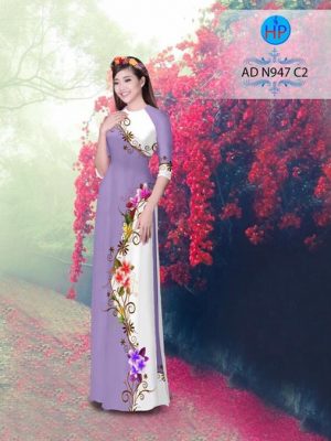 Vải áo dài hoa in 3D dọc thân AD N947 21