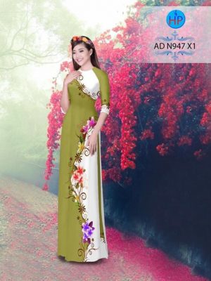 Vải áo dài hoa in 3D dọc thân AD N947 25