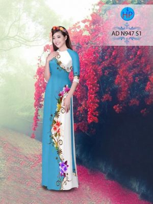 Vải áo dài hoa in 3D dọc thân AD N947 24