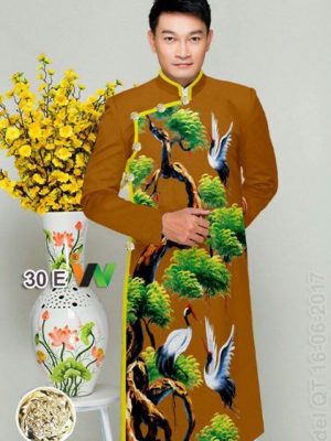 Vải áo dài nam hình cây và chim AD IW30 14