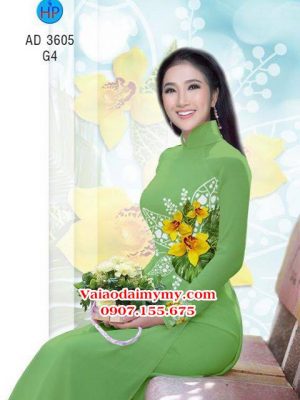 Vải áo dài vẽ hoa tím đẹp AD V1006 16