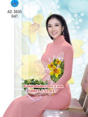 Vải áo dài vẽ hoa tím đẹp AD V1006 21