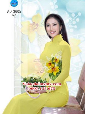 Vải áo dài vẽ hoa tím đẹp AD V1006 22
