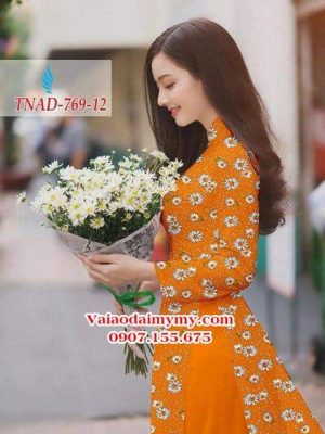 Vải áo dài hoa cúc đều trên áo AD TNAD 769 13