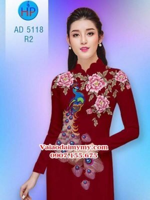 Vải áo dài Công và hoa Mẫu Đơn AD 5118 15