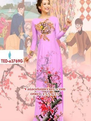 Vải áo dài hoa mai đào đón tết AD TED A3769 19