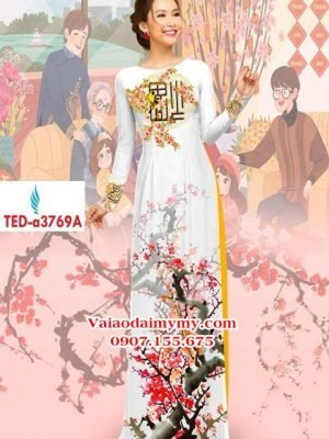 Vải áo dài hoa mai đào đón tết AD TED A3769 14