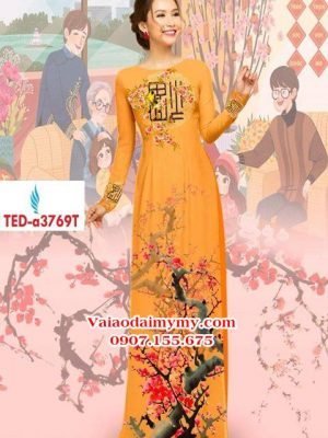 Vải áo dài hoa mai đào đón tết AD TED A3769 24