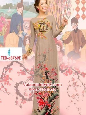 Vải áo dài hoa mai đào đón tết AD TED A3769 18