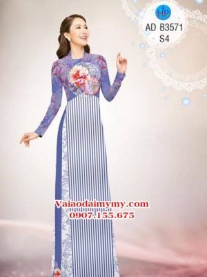 Vải áo dài Sọc và Hoa Mẫu Đơn AD B3571 19