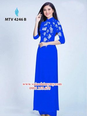 Vải áo dài hoa đào in trên áo AD MTV 4246 14