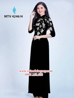 Vải áo dài hoa đào in trên áo AD MTV 4246 19