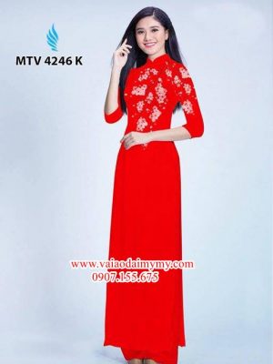 Vải áo dài hoa đào in trên áo AD MTV 4246 20