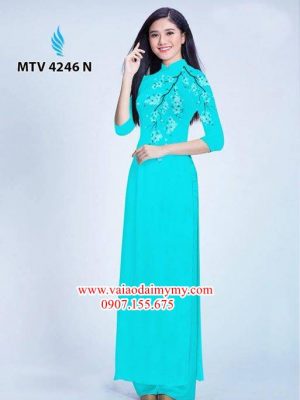 Vải áo dài hoa đào in trên áo AD MTV 4246 23