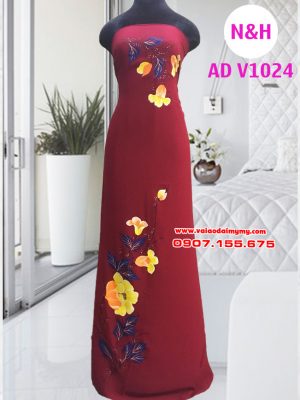 Vải áo dài vẽ tay hình hoa ly AD V1024 13