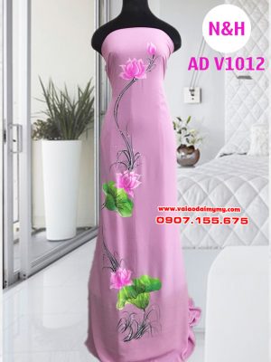 Vải áo dài vẽ hoa sen đẹp AD V1012 13