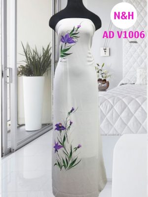 Vải áo dài vẽ hoa tím đẹp AD V1006 13