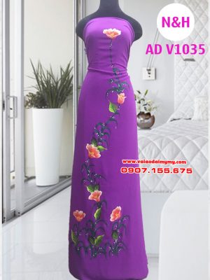 Vải áo dài vẽ tay hoa Tulip AD V1035 13