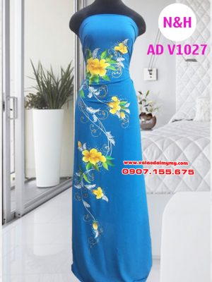 Vải áo dài vẽ tay hình hoa đẹp AD V1027 13