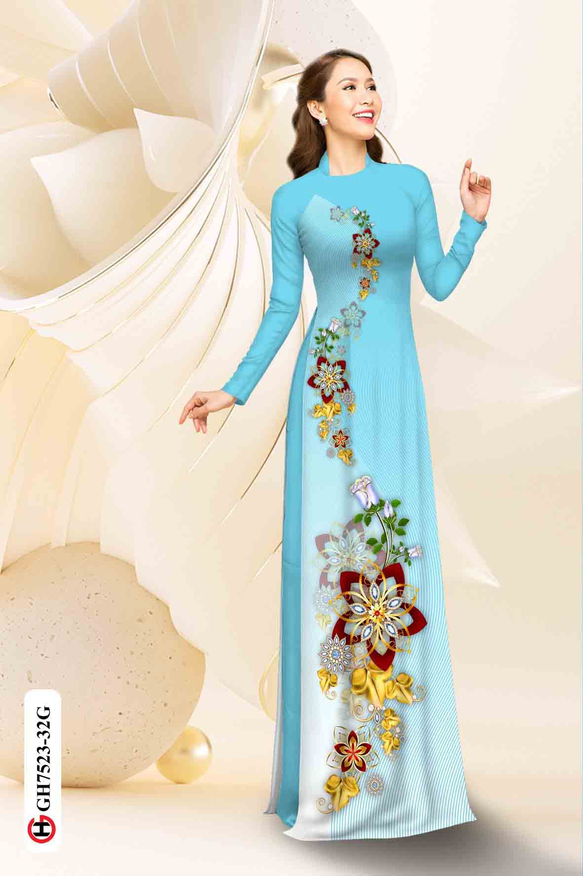 vai ao dai hoa in 3d duyen dang duoc chon nhieu 129553