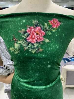 Vải Áo Dài Nhung Xanh Hoa Cẩm Chướng AD DL 9203 7