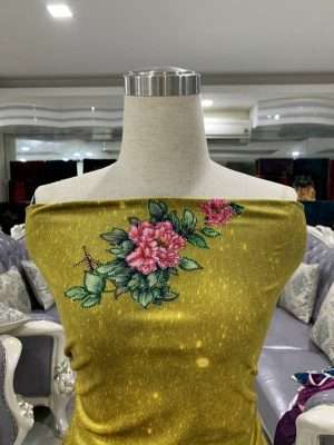 Vải Áo Dài Nhung Vàng In Hoa Cẩm Chướng AD DL 9203 9