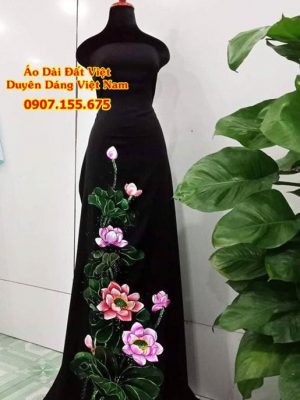 Vải Áo Dài Thái Tuấn Vẽ Hoa Sen AD VETT2202_05 3