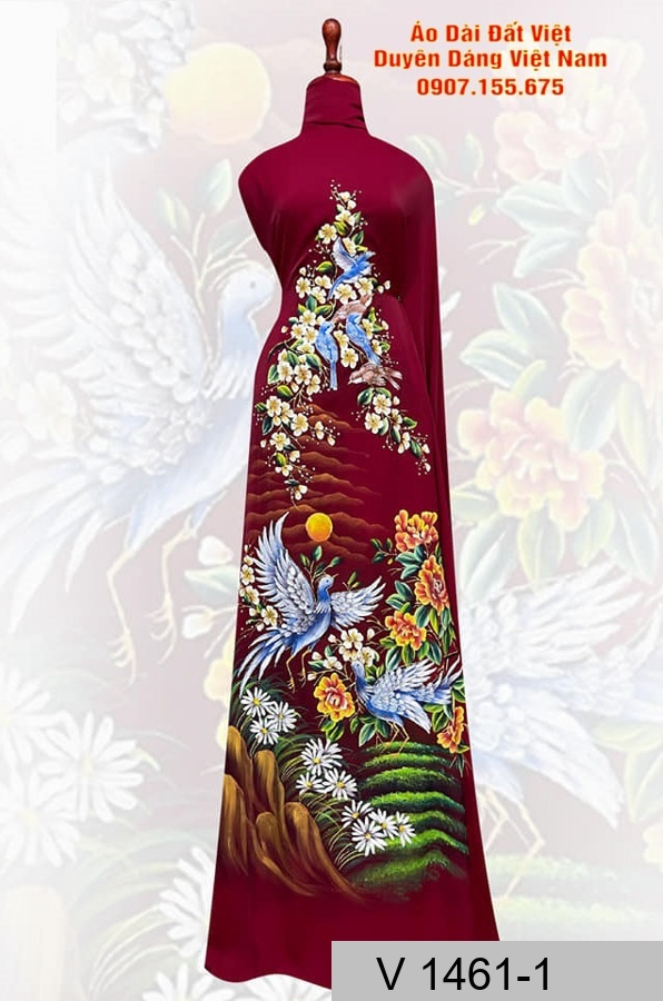 Vải Áo Dài Vẽ Chim Và Phong Cảnh AD V1461-1 4