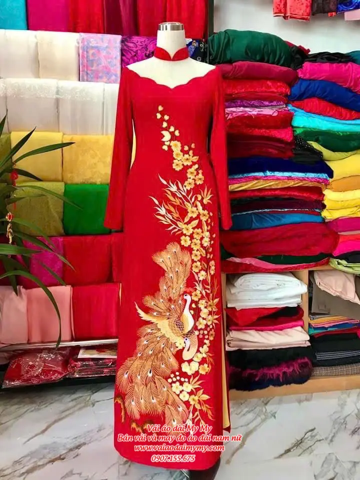 ao dai thiet ke ve tay nghe thuat dinh da cao cap net dep tinh te tai tiem vai ao dai my my 4