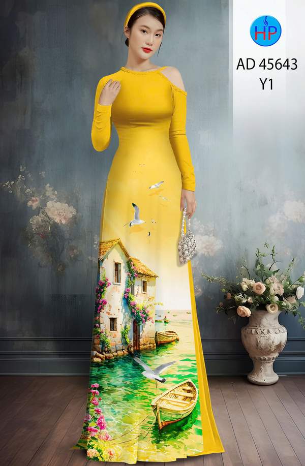Vải Áo Dài Phong Cảnh AD 45643 1 vai ao dai phong canh ad 45643