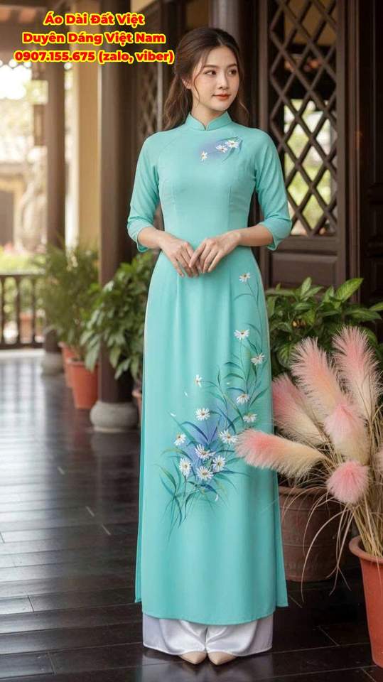 Vải Áo Dài Vẽ Hoa Thạch Thảo AD V51120 2 vai ao dai ve hoa thach thao ad v51120