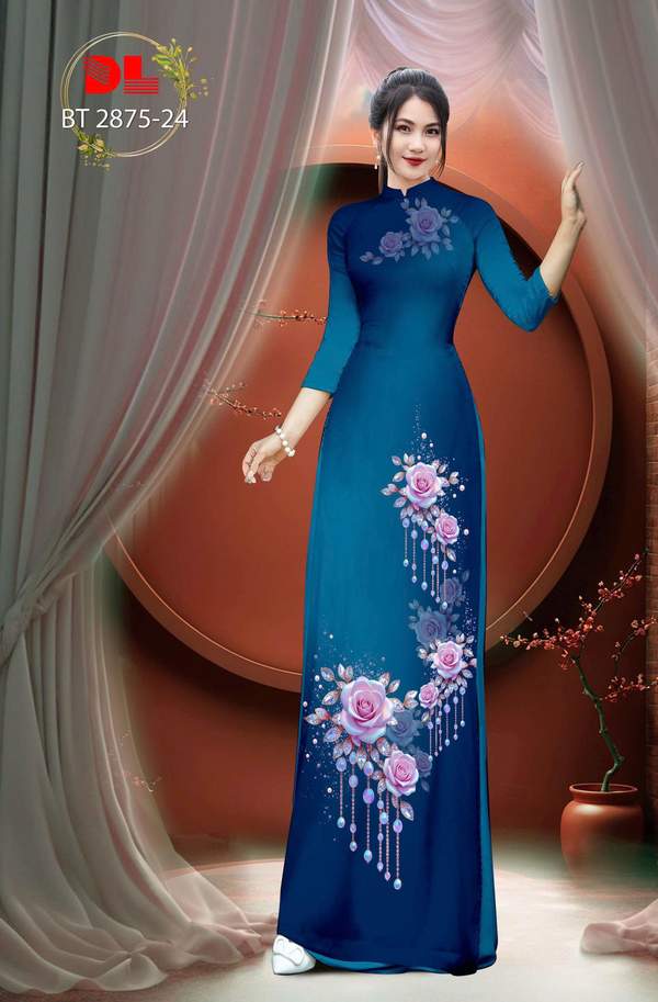 Vải Áo Dài Hoa Hồng AD BT2875 1 vai ao dai hoa hong ad bt2875