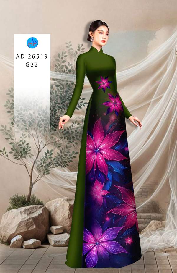 Vải Áo Dài Hoa In 3D AD 26519 1 vai ao dai hoa in 3d ad 26519
