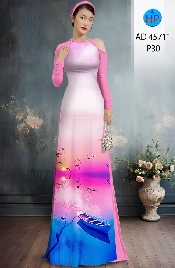 Vải Áo Dài Phong Cảnh AD 45711 1 vai ao dai phong canh ad 45711