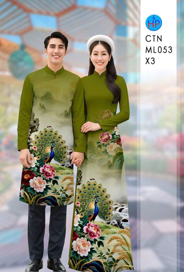 Vải Áo Dài Cặp Đôi Chim Công AD CTN ML053 1 vai ao dai cap doi chim cong ad ctn ml053