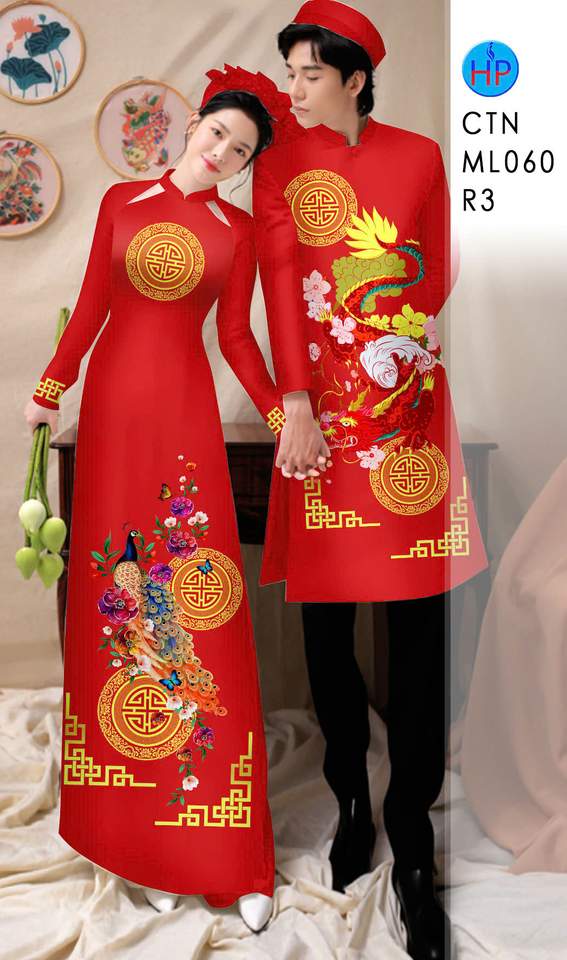 Vải Áo Dài Cặp Đôi Chim Phượng AD CTNML060 1 vai ao dai cap doi chim phuong ad ctnml060