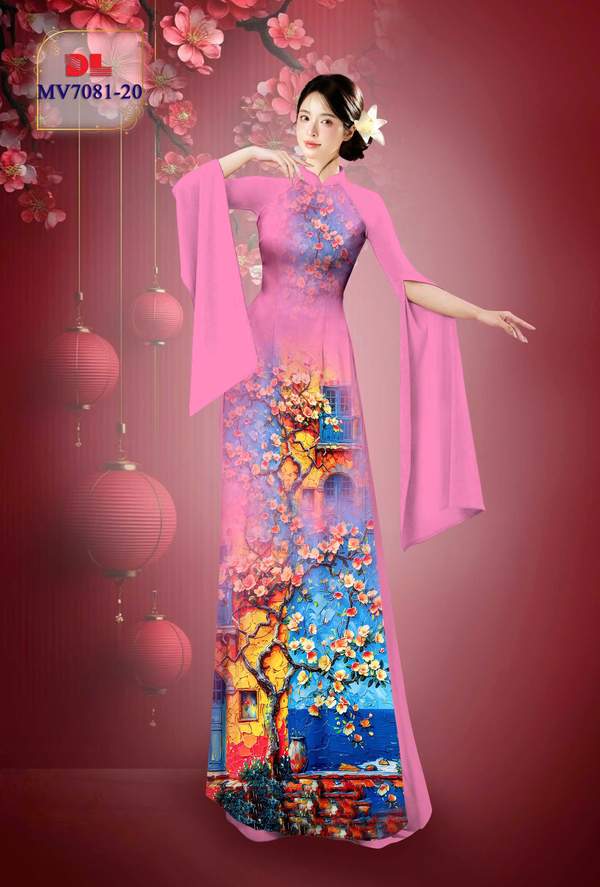 Vải Áo Dài Hoa Đào AD MV7081 1 vai ao dai hoa dao ad mv7081