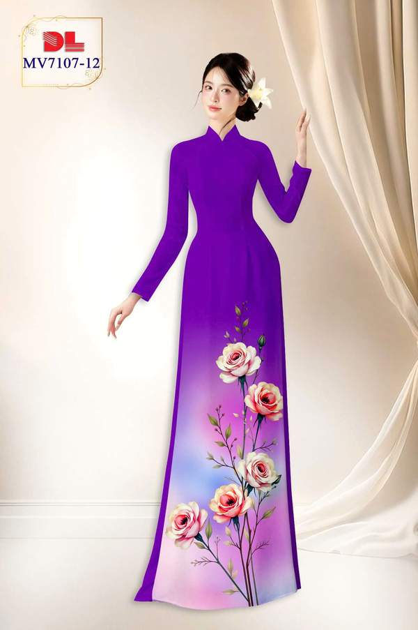 Vải Áo Dài Hoa Hồng AD MV7107 1 vai ao dai hoa hong ad mv7107