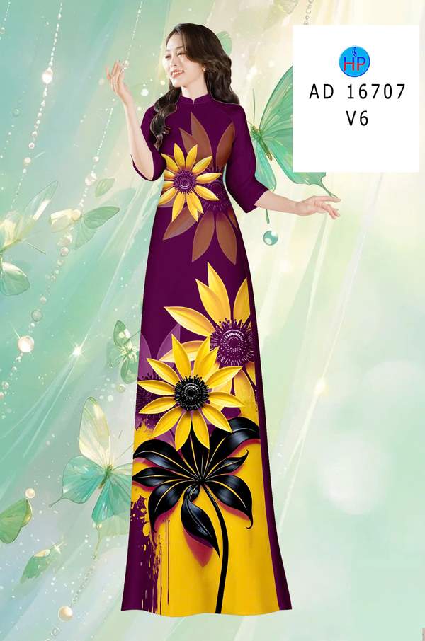 Vải Áo Dài Hoa Hướng Dương AD 16707 6 vai ao dai mau moi 9wud