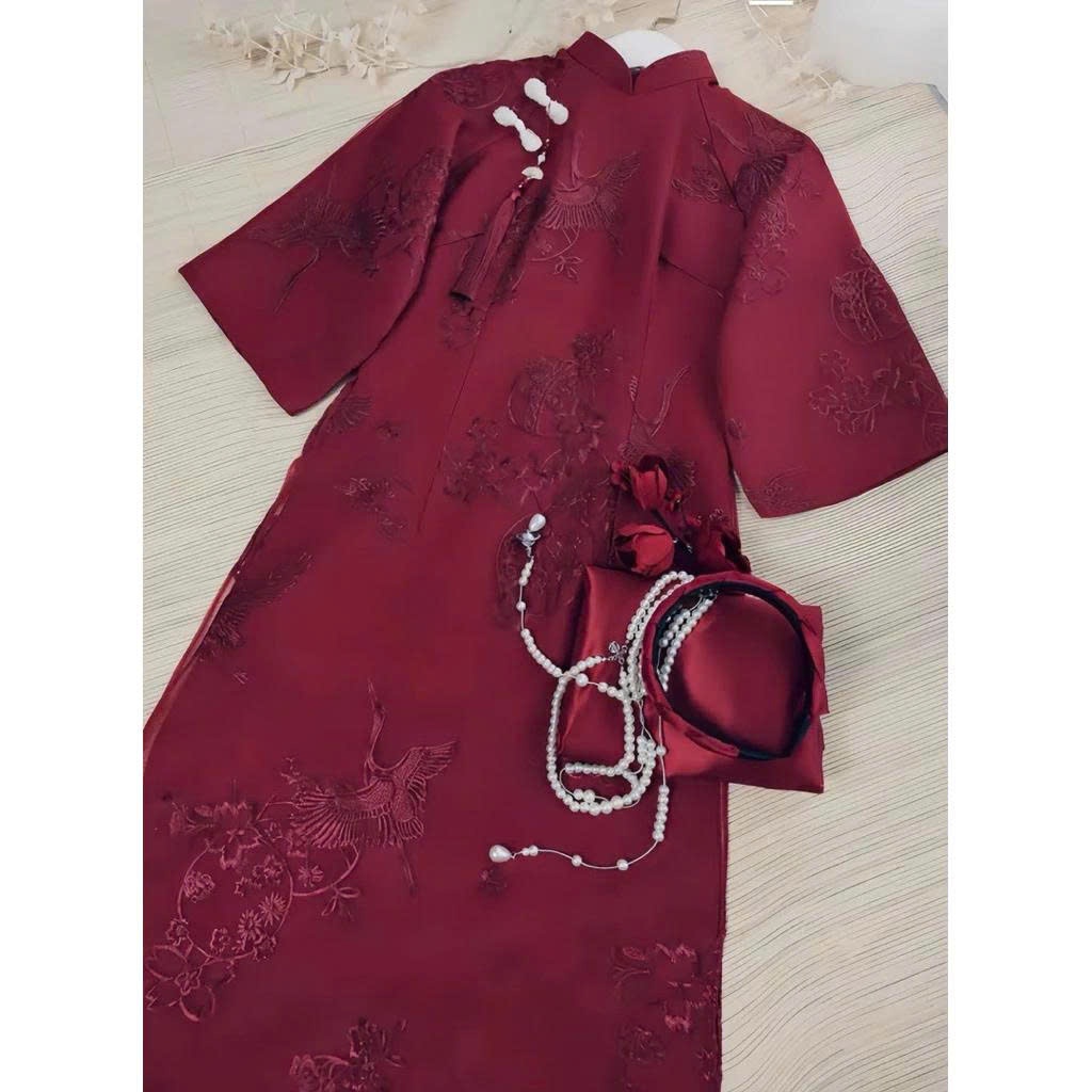 Áo Dài Cách Tân May Sẵn – Thiết Kế 4 Tà Cao Cấp, Vải Tơ Thêu Hạc Hoa Sang Trọng 9 image 11 1