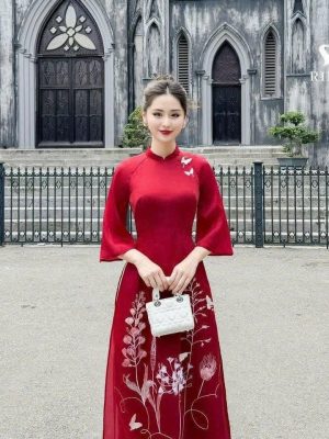 Áo Dài Cách Tân May Sẵn – Thiết Kế 4 Tà Cao Cấp, Vải Tơ Thêu Hạc Hoa Sang Trọng 19 image 12