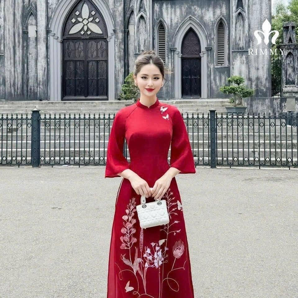 Áo Dài Cách Tân May Sẵn – Thiết Kế 4 Tà Cao Cấp, Vải Tơ Thêu Hạc Hoa Sang Trọng 10 image 12