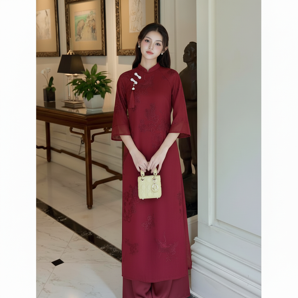 Áo Dài Cách Tân May Sẵn – Thiết Kế 4 Tà Cao Cấp, Vải Tơ Thêu Hạc Hoa Sang Trọng 2 image 3 19