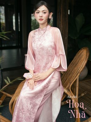 Áo Dài Cách Tân Hoa Nhã Hồng Phấn – Dáng Suông, Gấm Lụa Cao Cấp, Tay Loe Nơ Thanh Lịch 5 image 3 23